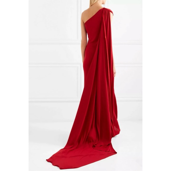 NAEEM KHAN One Shoulder Jersey Draped Train Gown - Picture 2 of 11